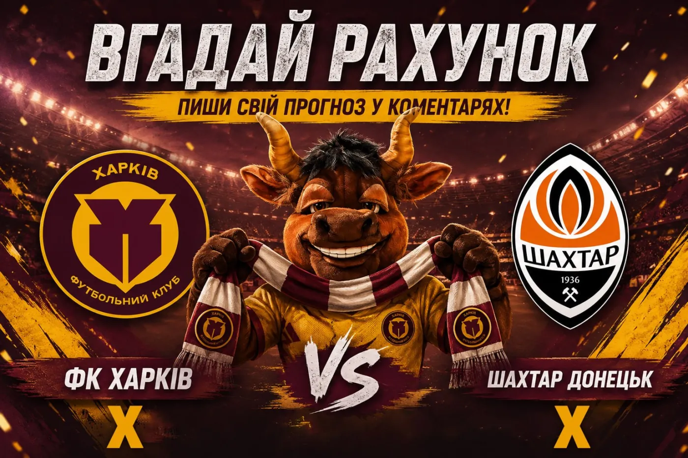 Вгадай точний рахунок «Харків» – «Шахтар» та виграй фірмовий шарф!