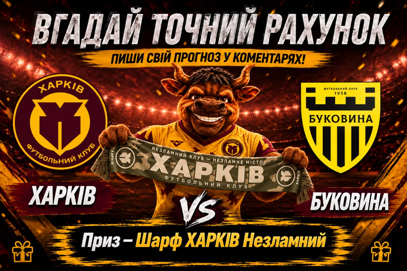 Вгадай точний рахунок матчу з «Буковиною» та виграй шарф «Харків Незламний»!